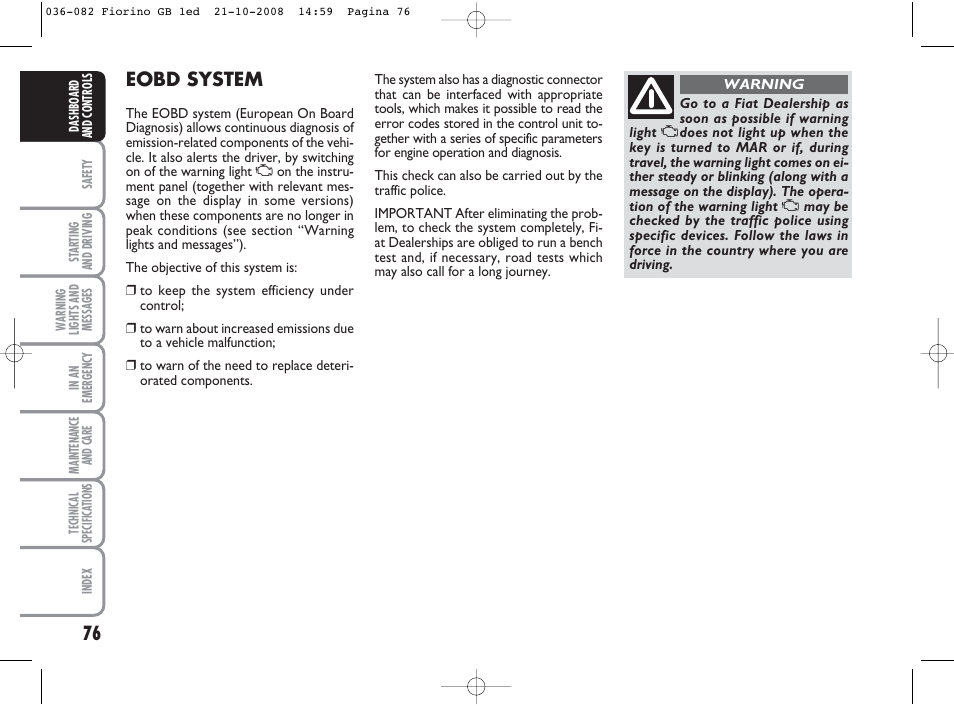 Eobd system | FIAT Qubo User Manual | Page 77 / 202