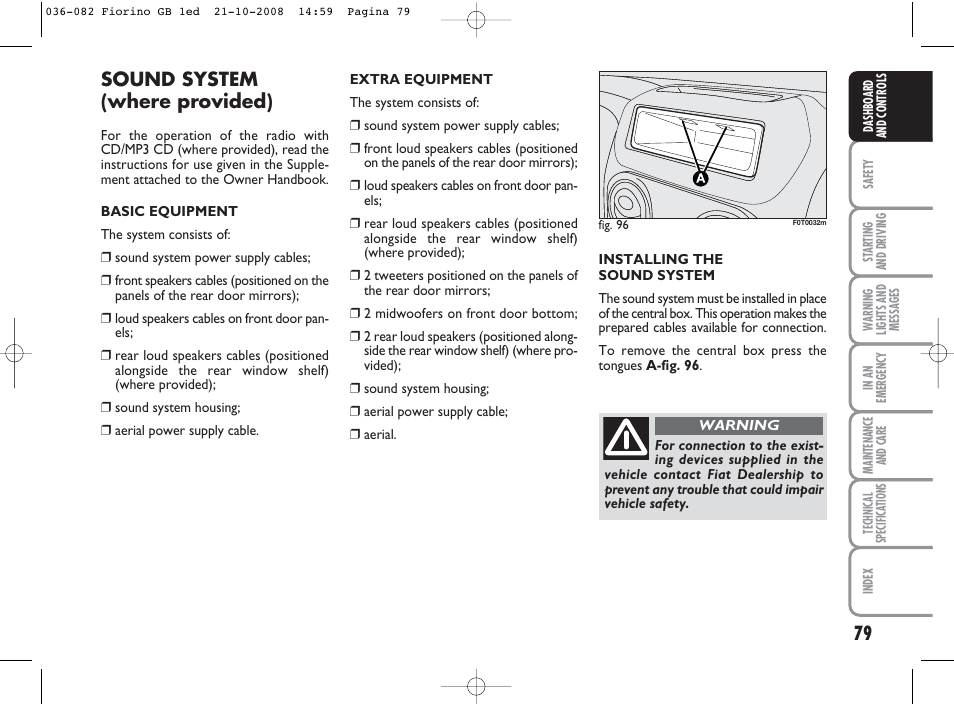 Sound system (where provided) | FIAT Qubo User Manual | Page 80 / 202