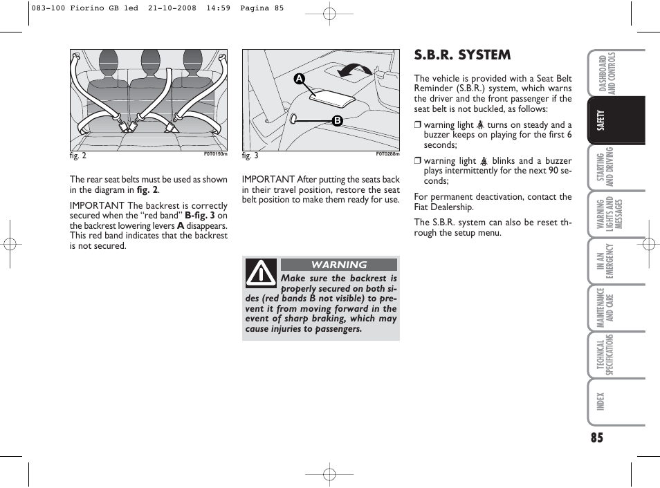 S.b.r. system | FIAT Qubo User Manual | Page 86 / 202