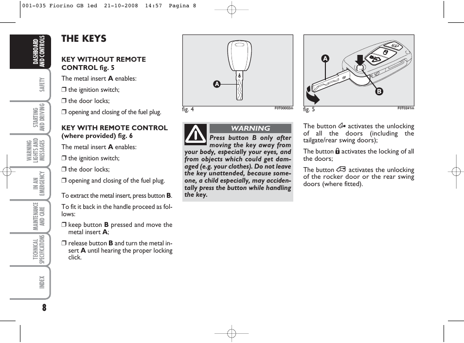 The keys | FIAT Qubo User Manual | Page 9 / 202