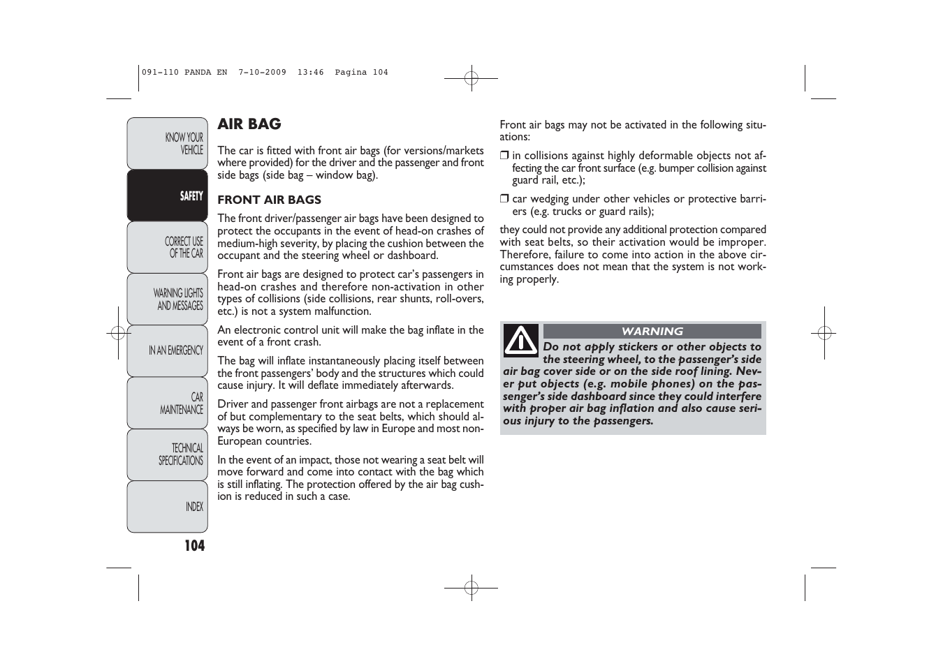 FIAT Panda Classic User Manual | Page 105 / 226