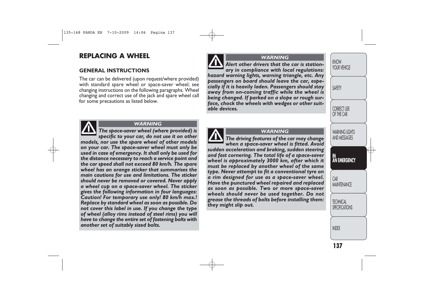FIAT Panda Classic User Manual | Page 138 / 226
