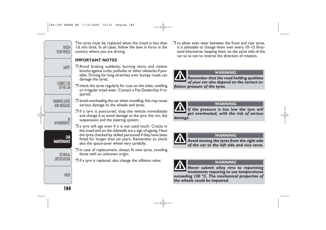 FIAT Panda Classic User Manual | Page 185 / 226