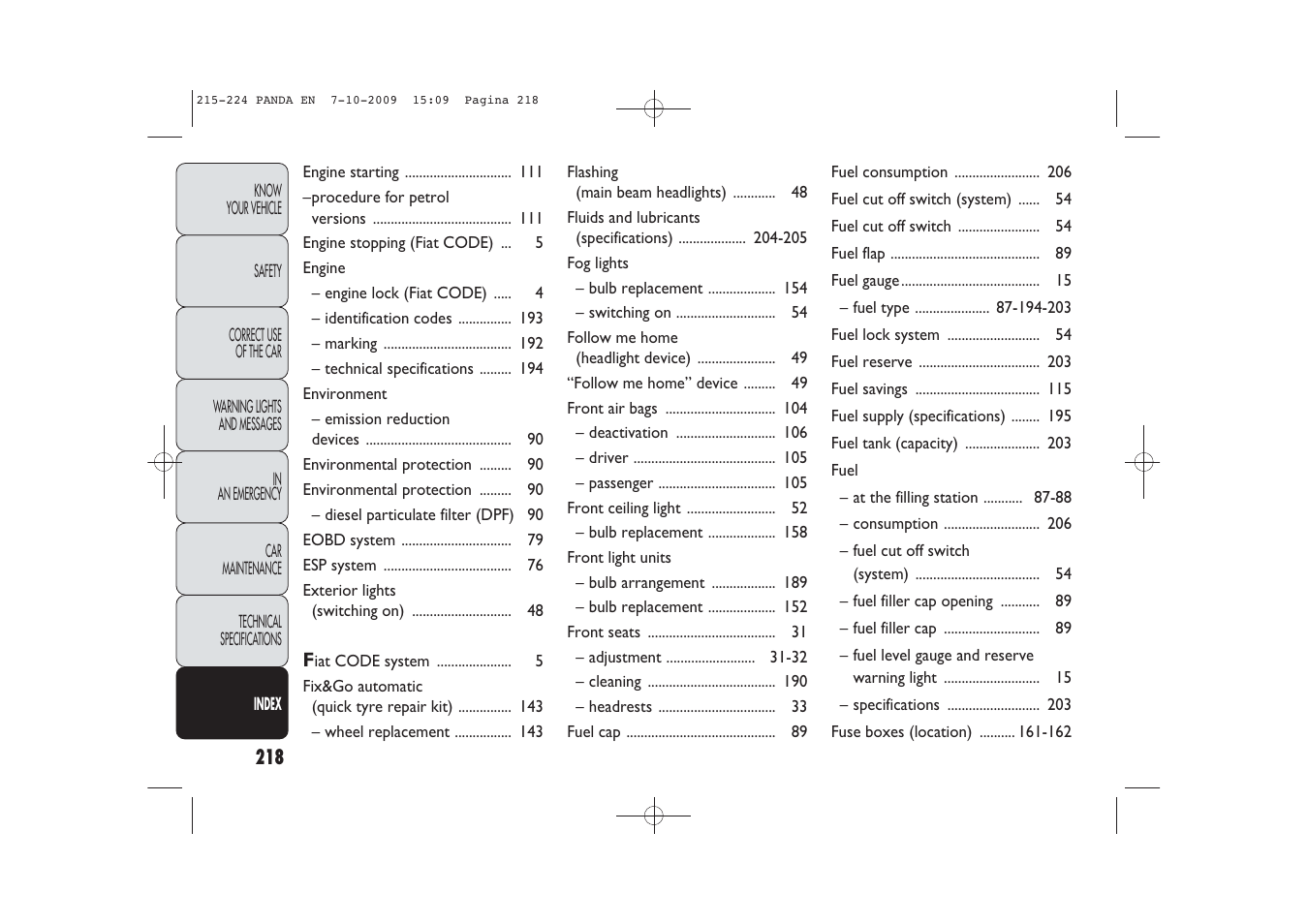 FIAT Panda Classic User Manual | Page 219 / 226