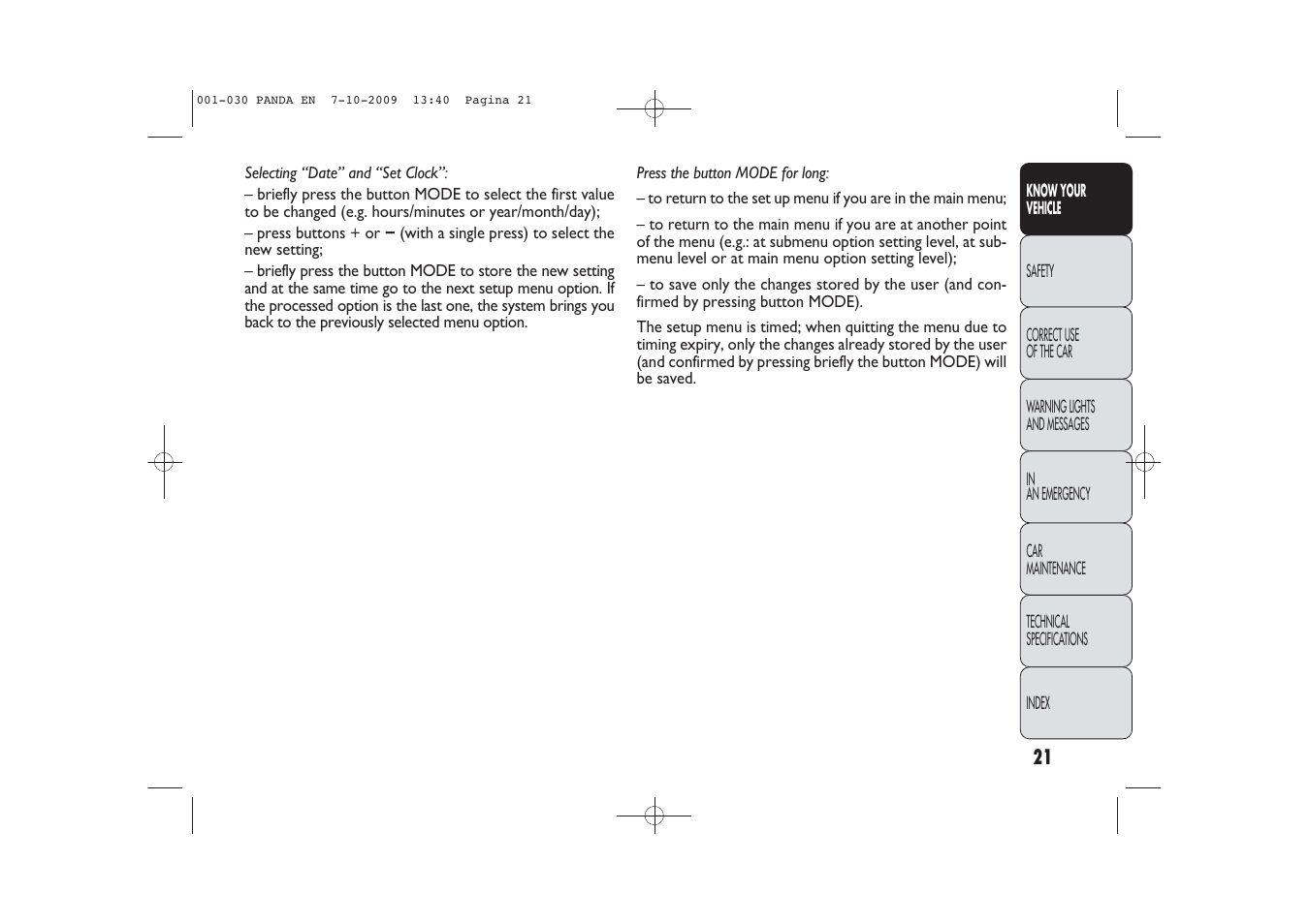 FIAT Panda Classic User Manual | Page 22 / 226