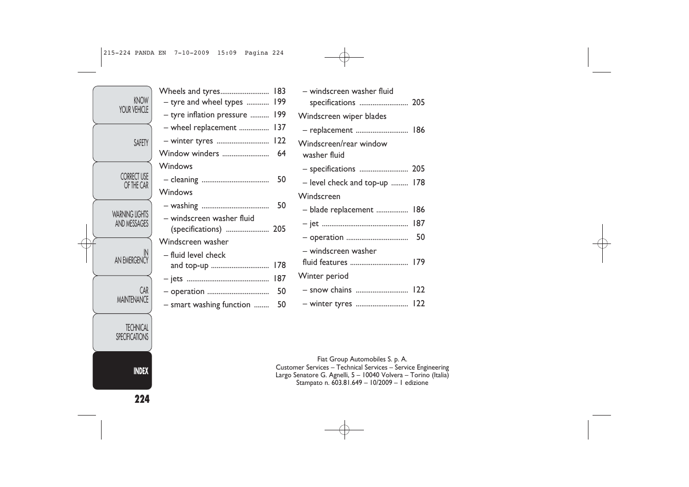 FIAT Panda Classic User Manual | Page 225 / 226