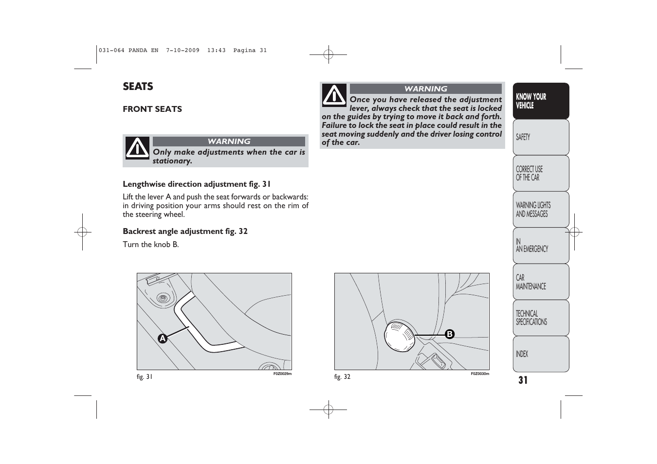 FIAT Panda Classic User Manual | Page 32 / 226