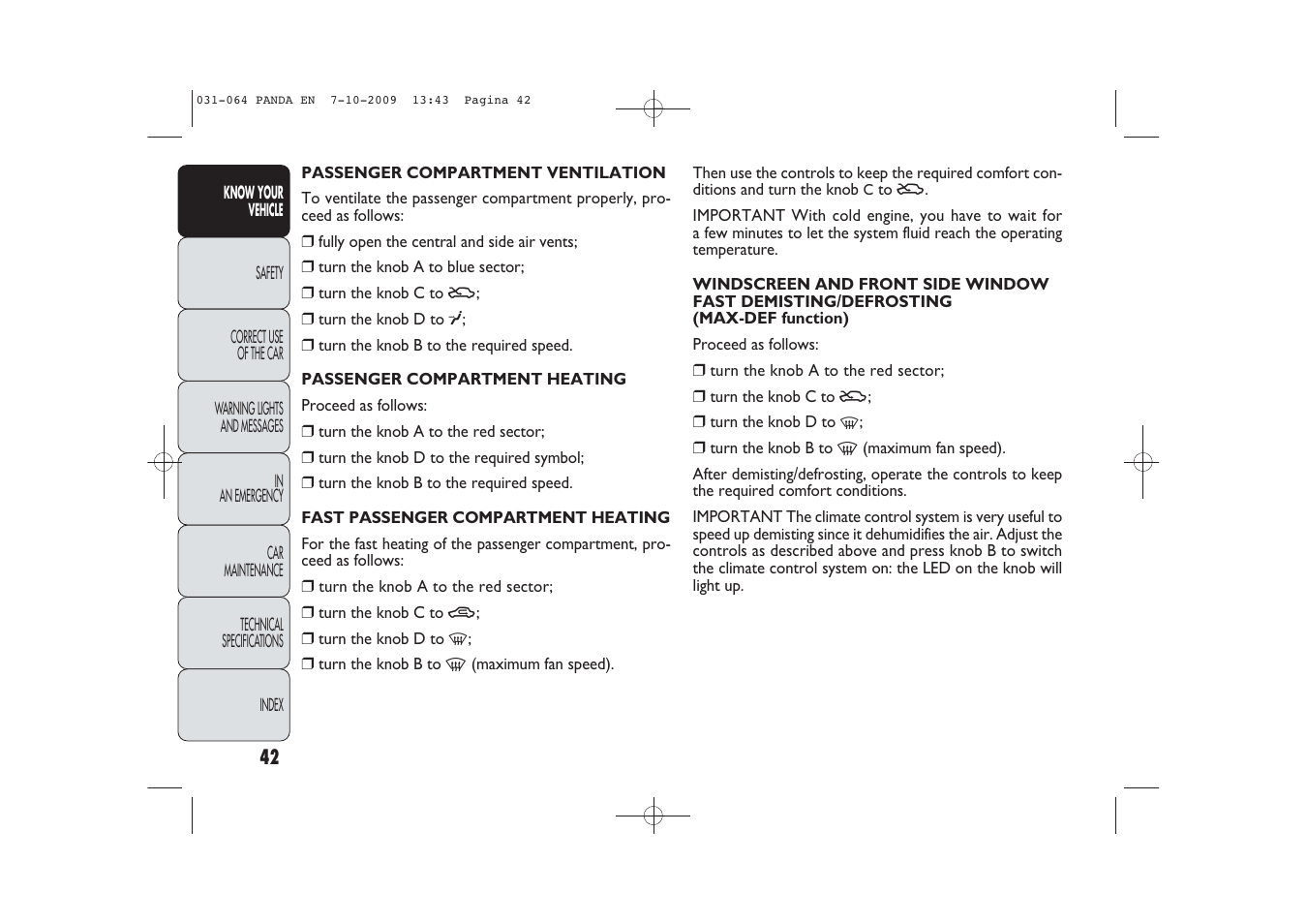 FIAT Panda Classic User Manual | Page 43 / 226