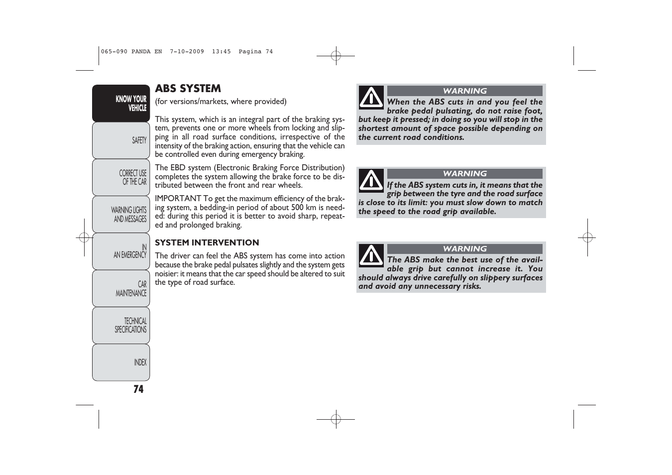 FIAT Panda Classic User Manual | Page 75 / 226