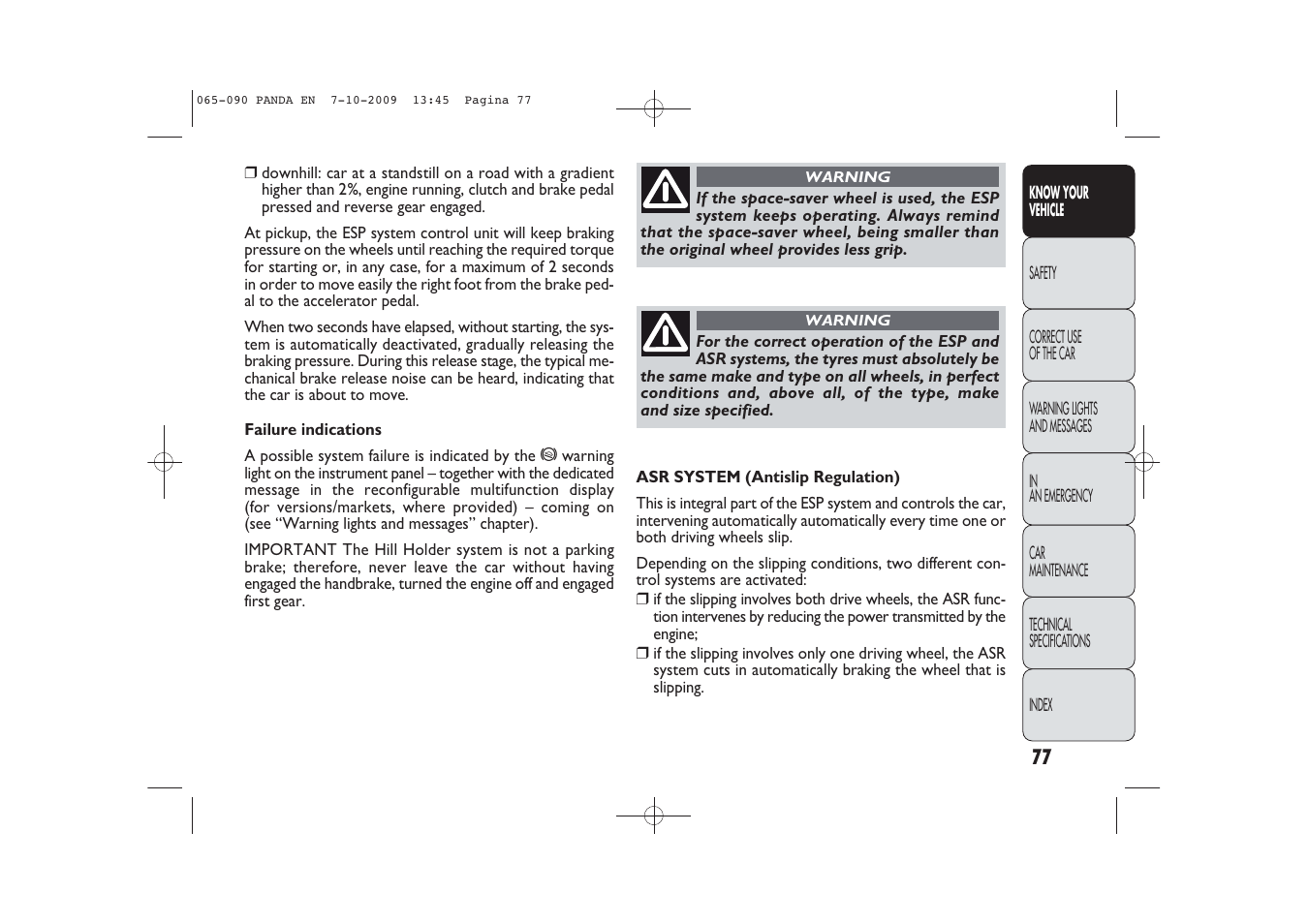 FIAT Panda Classic User Manual | Page 78 / 226