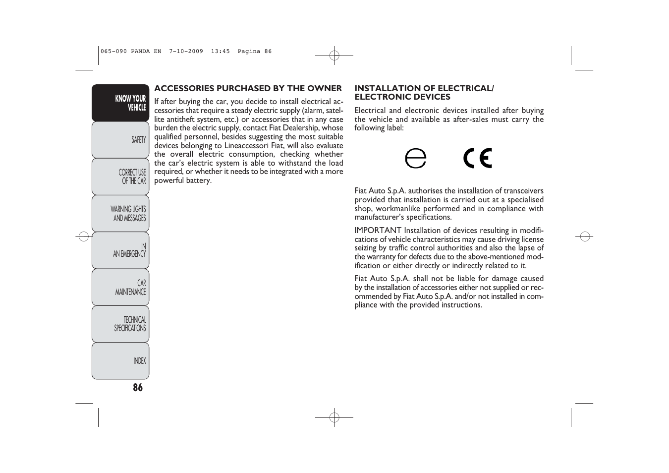 FIAT Panda Classic User Manual | Page 87 / 226