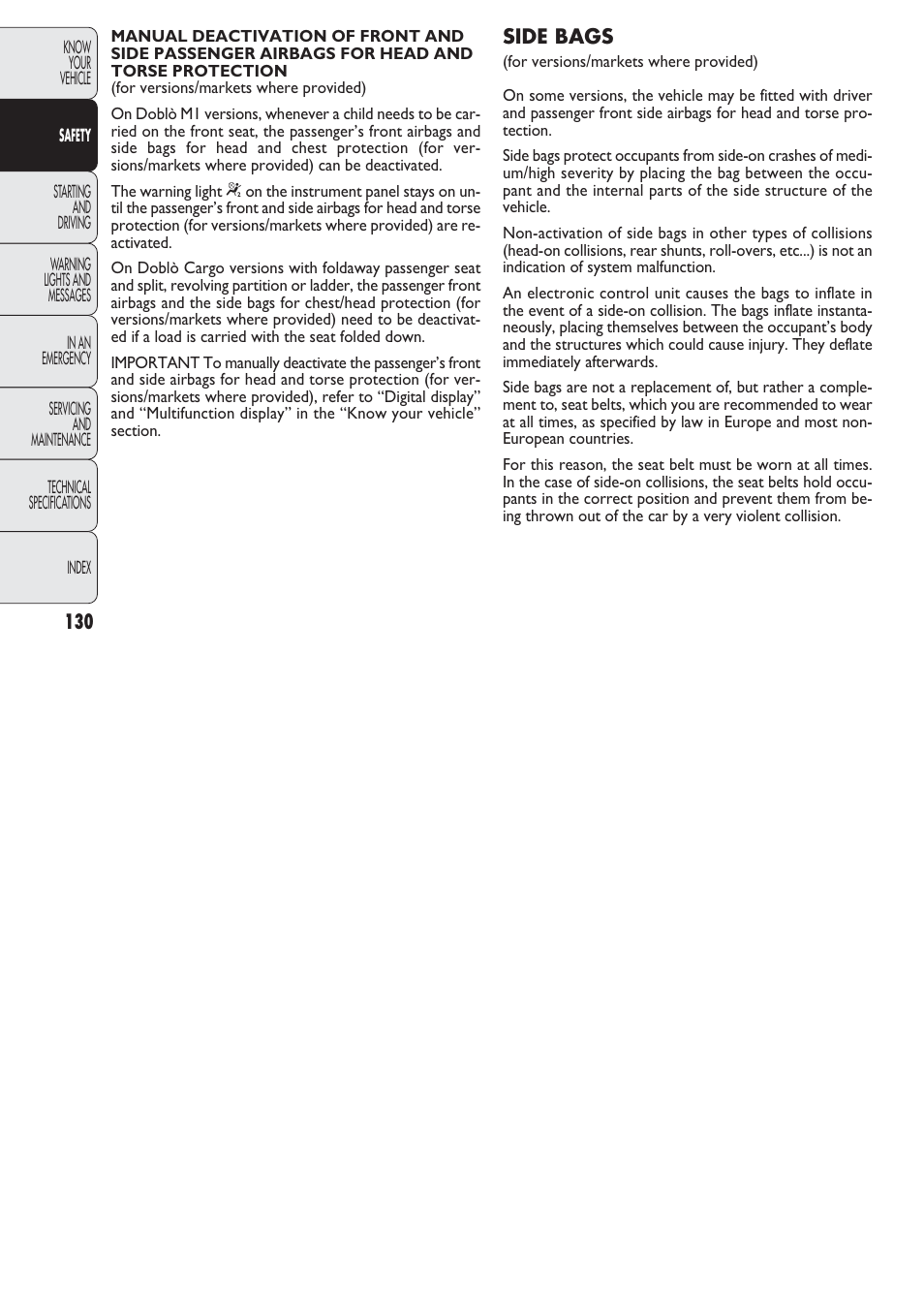 FIAT Nuovo Doblo' Panorama User Manual | Page 131 / 274