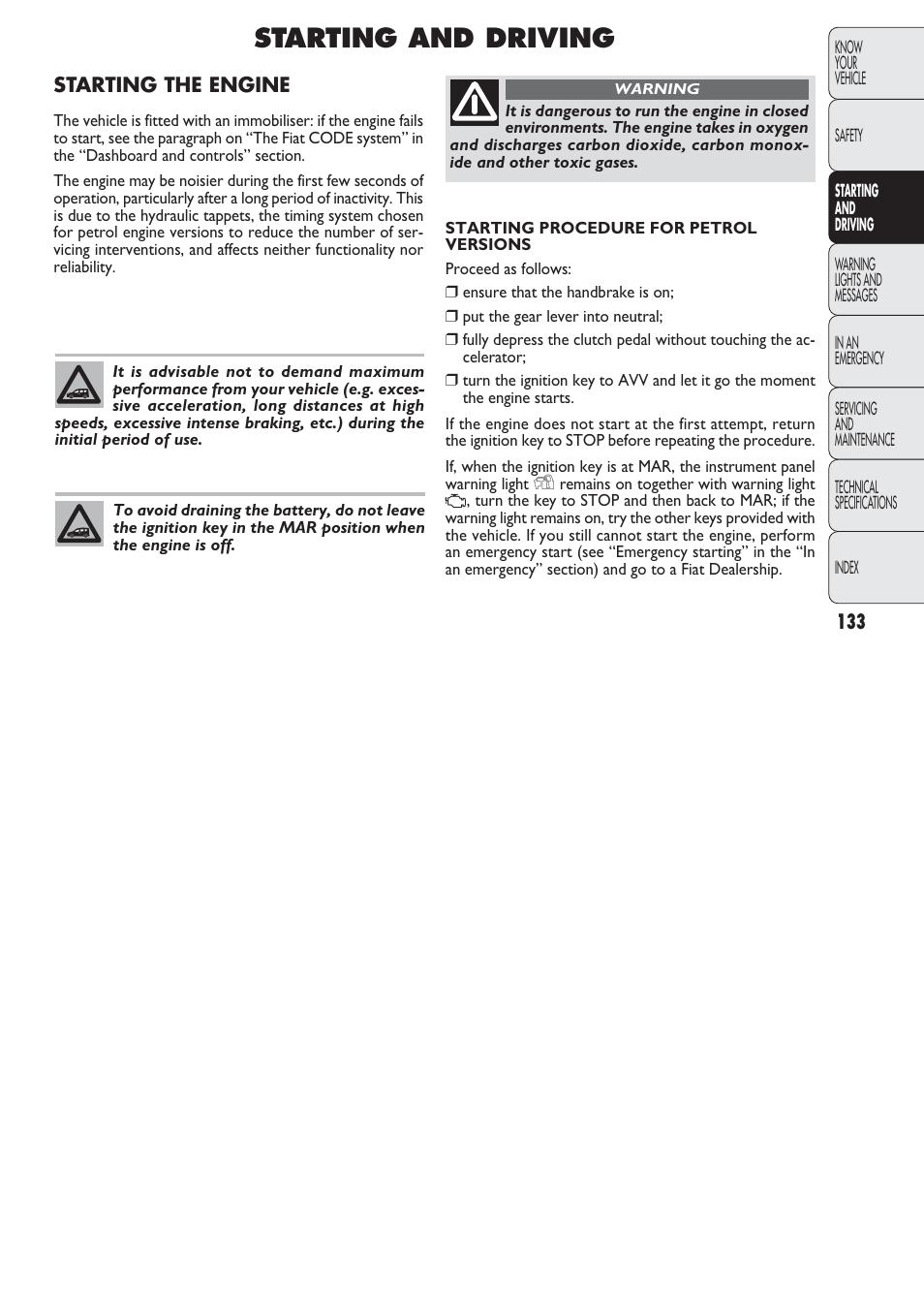 Starting and driving | FIAT Nuovo Doblo' Panorama User Manual | Page 134 / 274