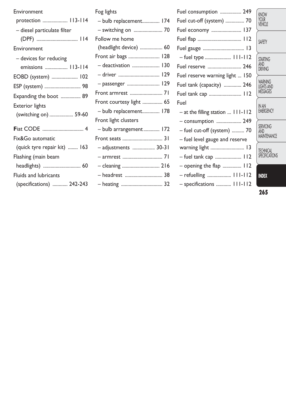 FIAT Nuovo Doblo' Panorama User Manual | Page 266 / 274