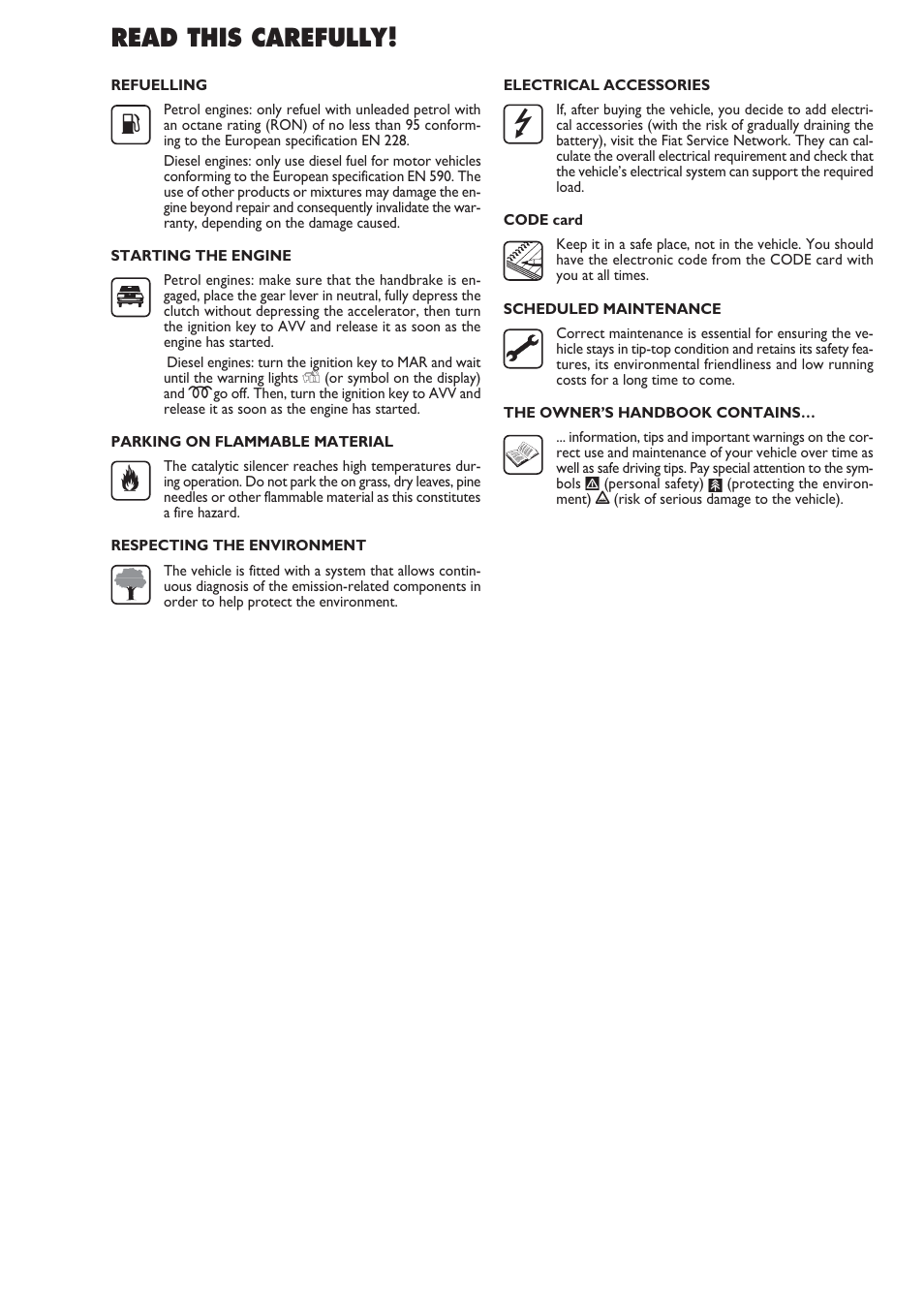 Read this carefully | FIAT Nuovo Doblo' Panorama User Manual | Page 3 / 274