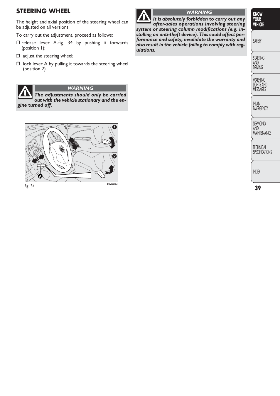 FIAT Nuovo Doblo' Panorama User Manual | Page 40 / 274