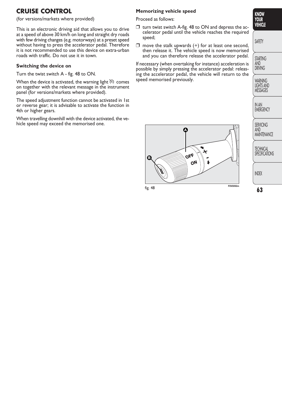 Cruise control | FIAT Nuovo Doblo' Panorama User Manual | Page 64 / 274