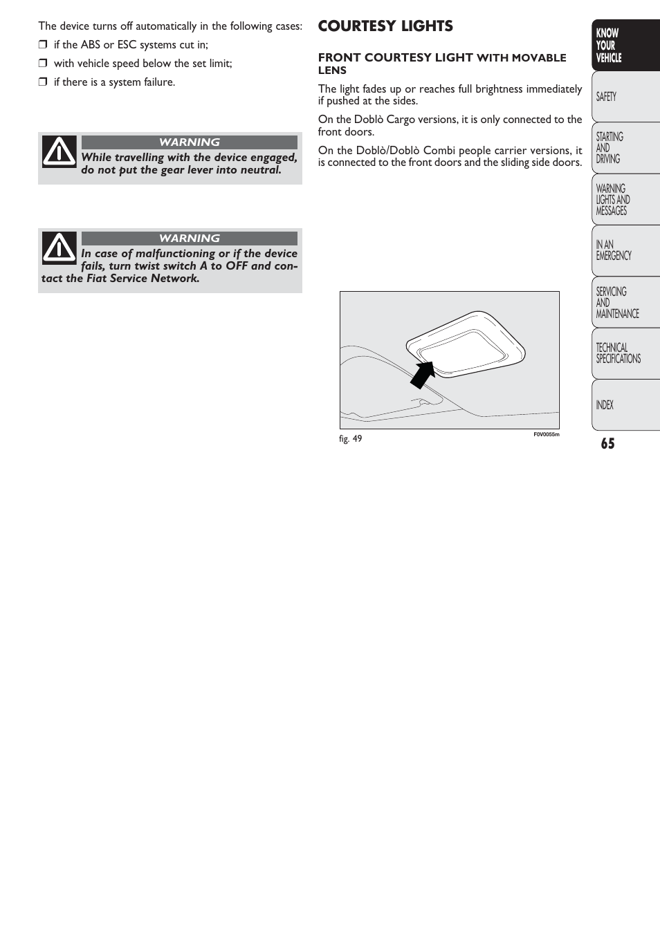 FIAT Nuovo Doblo' Panorama User Manual | Page 66 / 274