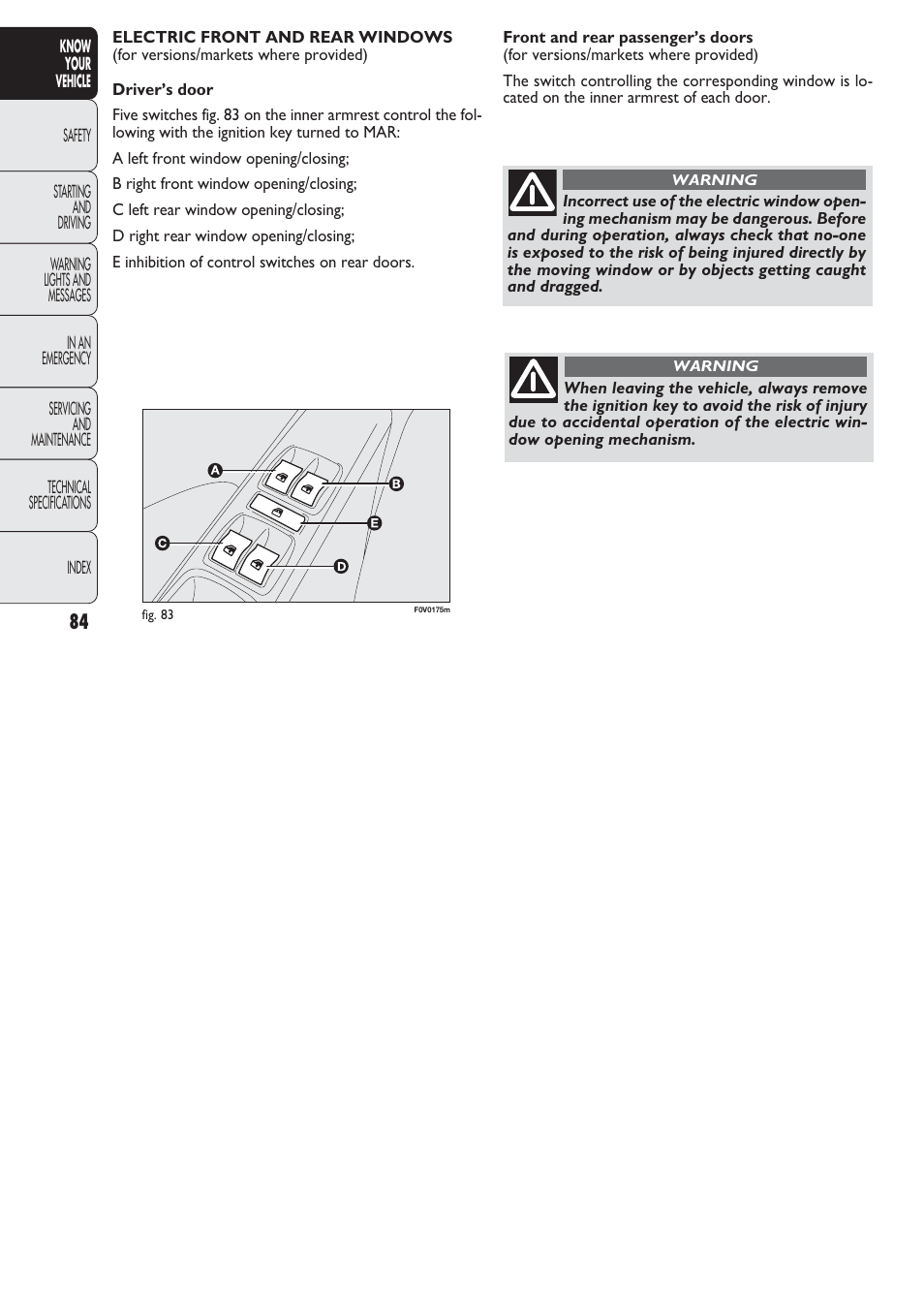 FIAT Nuovo Doblo' Panorama User Manual | Page 85 / 274