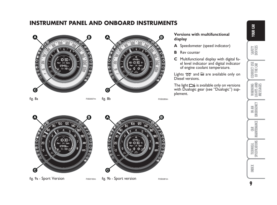 Instrument panel and onboard instruments | FIAT 500 User Manual | Page 10 / 186