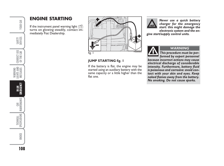 Engine starting | FIAT 500 User Manual | Page 109 / 186