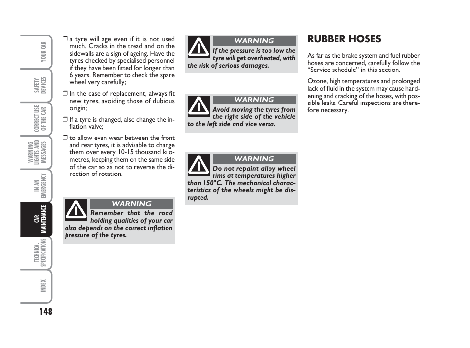 Rubber hoses | FIAT 500 User Manual | Page 149 / 186