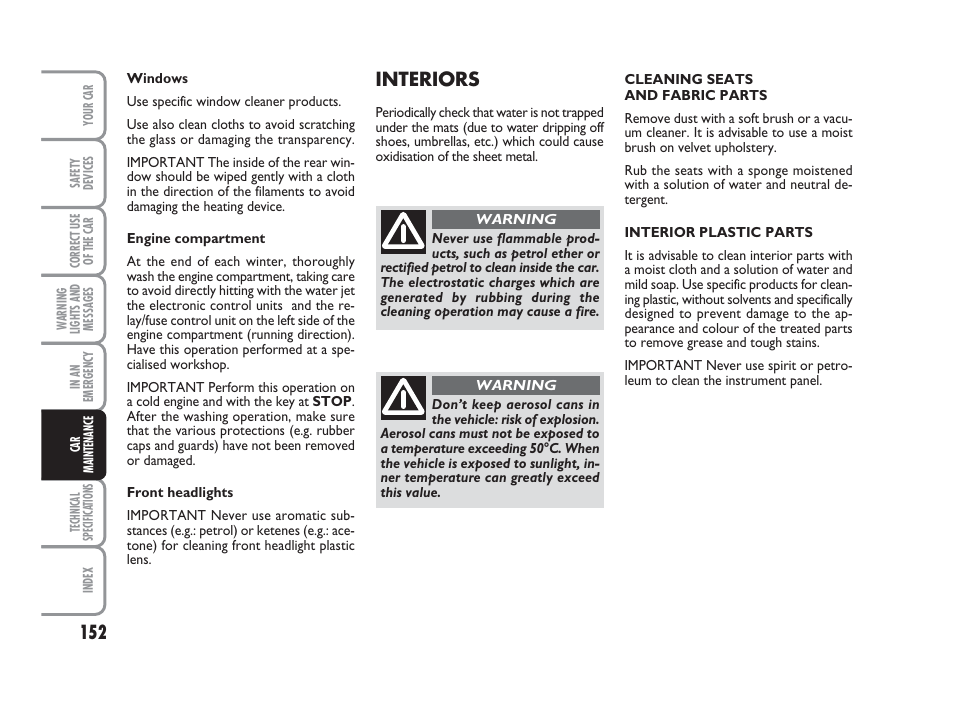 Interiors | FIAT 500 User Manual | Page 153 / 186