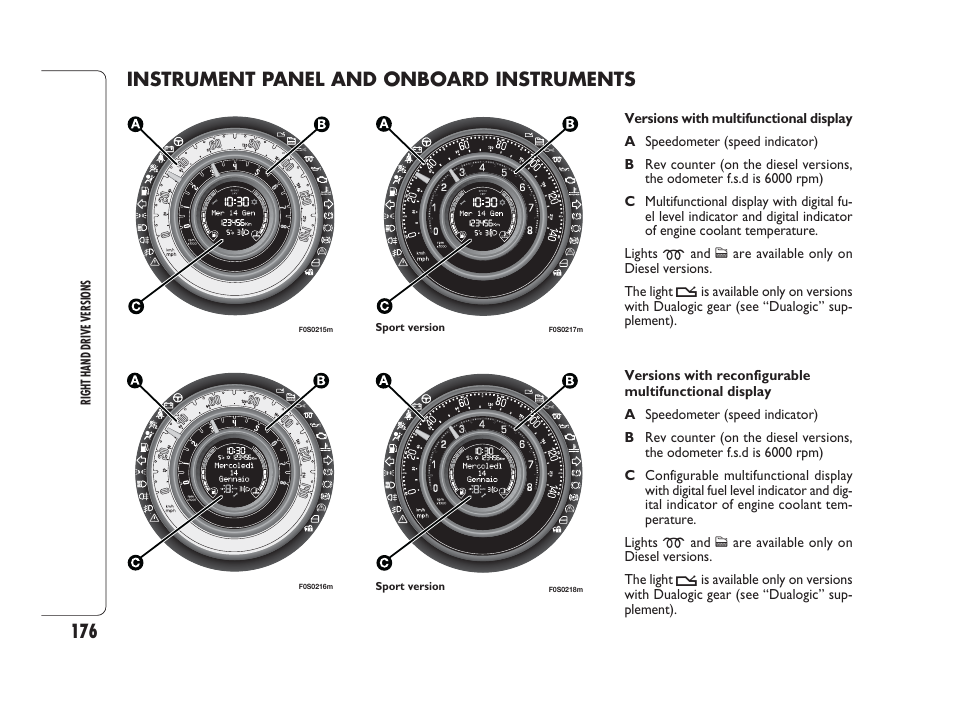 Instrument panel and onboard instruments | FIAT 500 User Manual | Page 177 / 186