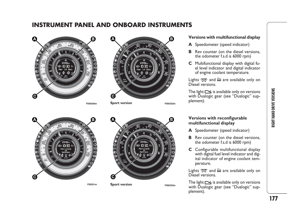 Instrument panel and onboard instruments | FIAT 500 User Manual | Page 178 / 186