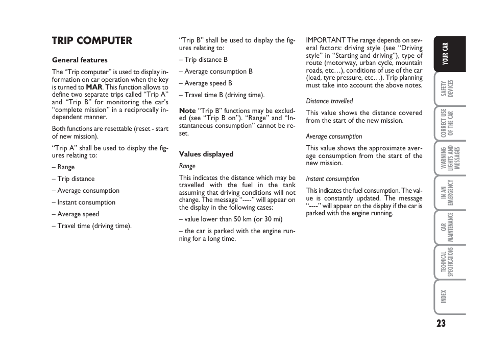 Trip computer | FIAT 500 User Manual | Page 24 / 186