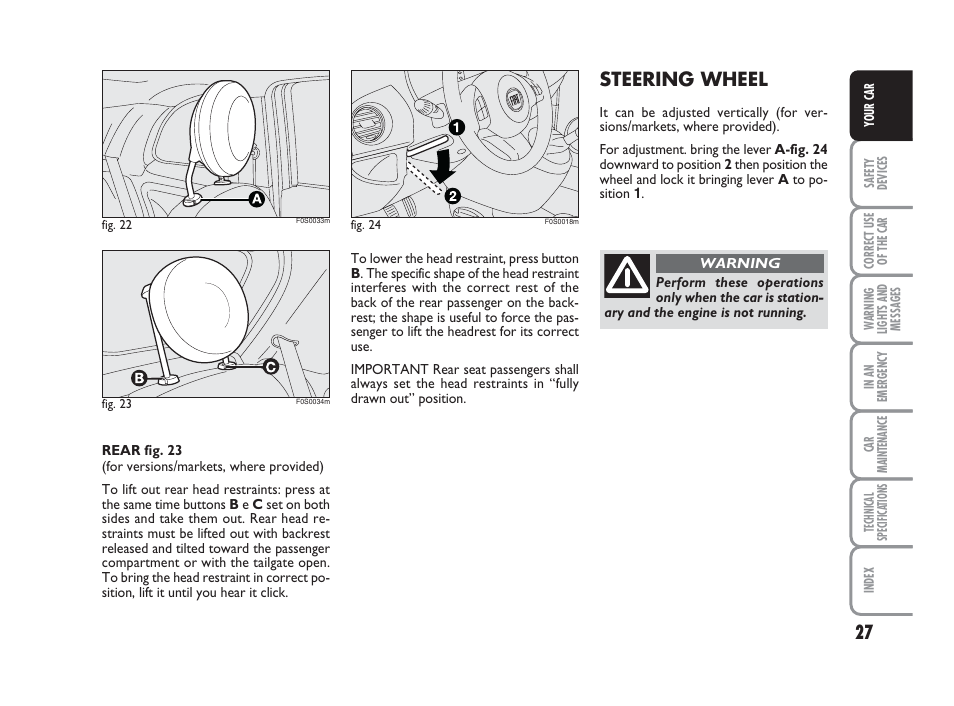 Steering wheel | FIAT 500 User Manual | Page 28 / 186