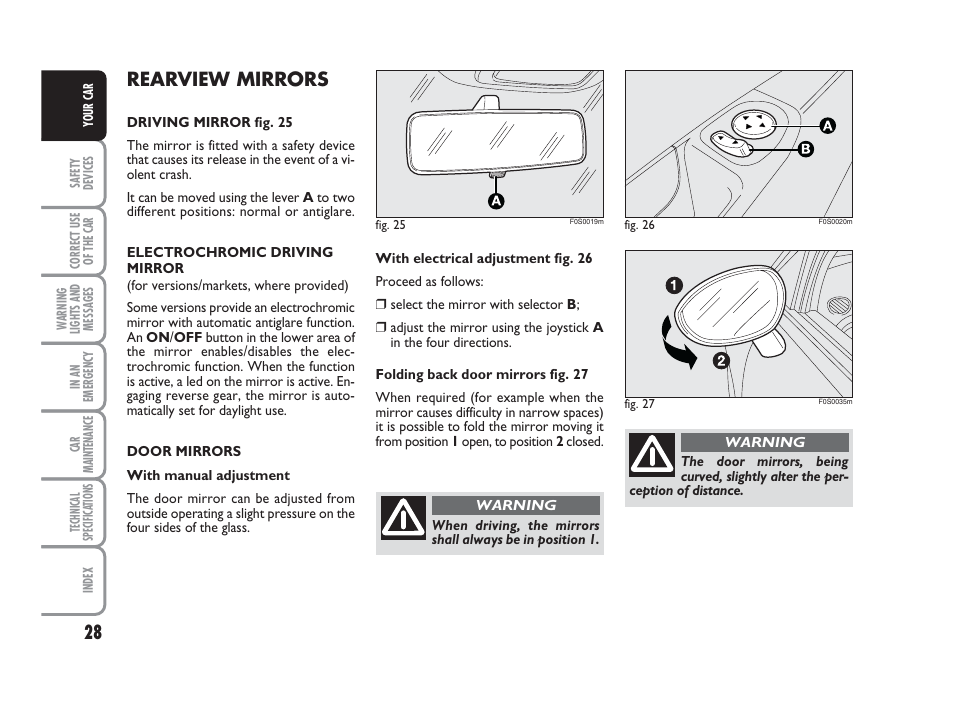 Rearview mirrors | FIAT 500 User Manual | Page 29 / 186