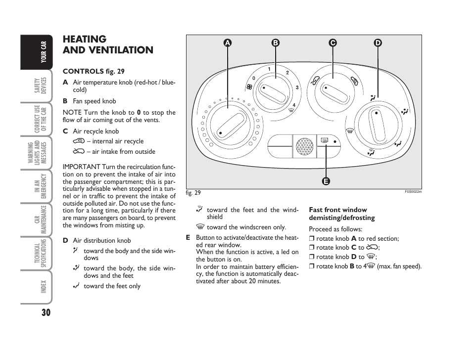 Heating and ventilation | FIAT 500 User Manual | Page 31 / 186