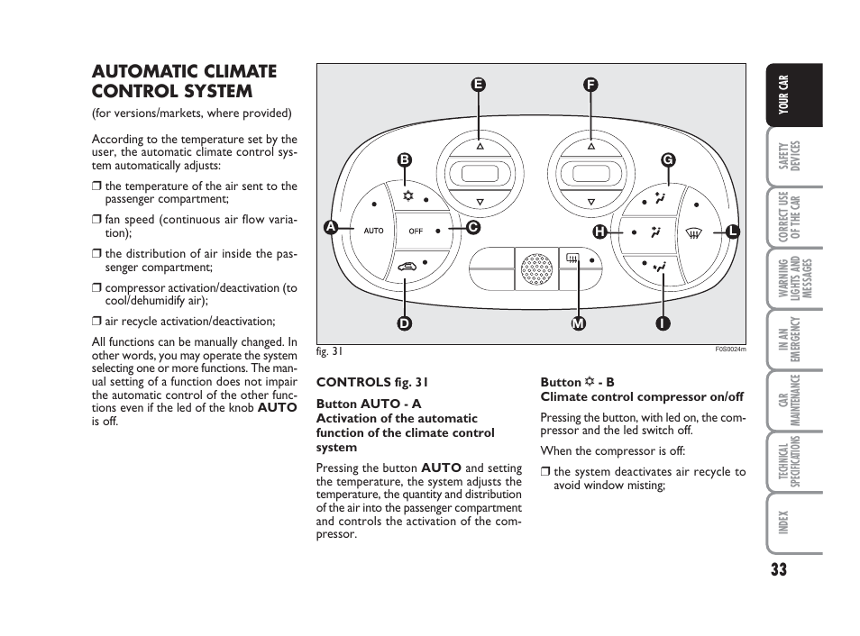 Automatic climate control system | FIAT 500 User Manual | Page 34 / 186