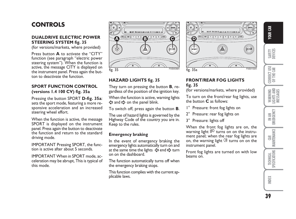 Controls | FIAT 500 User Manual | Page 40 / 186