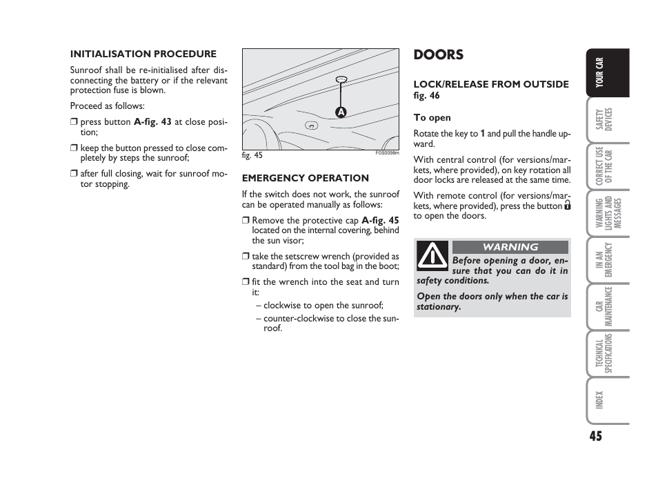 Doors | FIAT 500 User Manual | Page 46 / 186