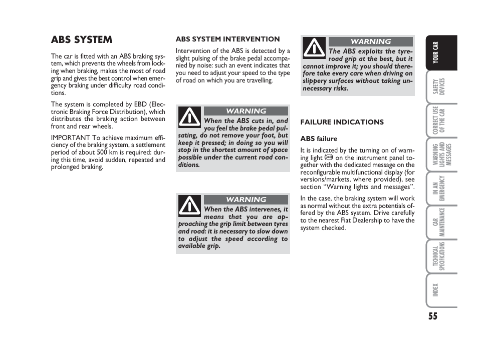 Abs system | FIAT 500 User Manual | Page 56 / 186