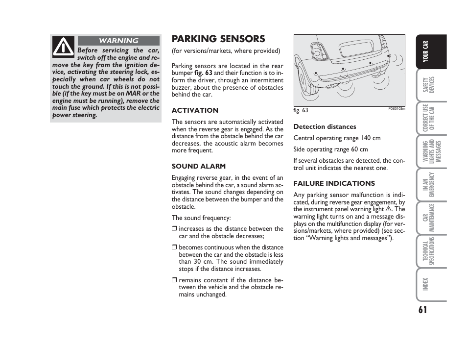 Parking sensors | FIAT 500 User Manual | Page 62 / 186