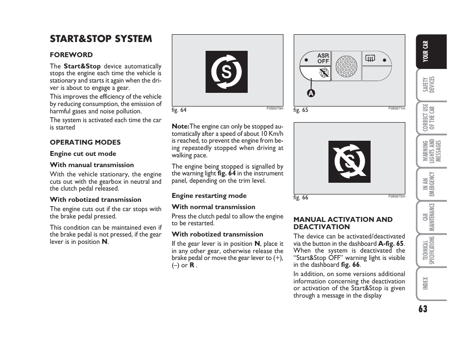 Start&stop system | FIAT 500 User Manual | Page 64 / 186