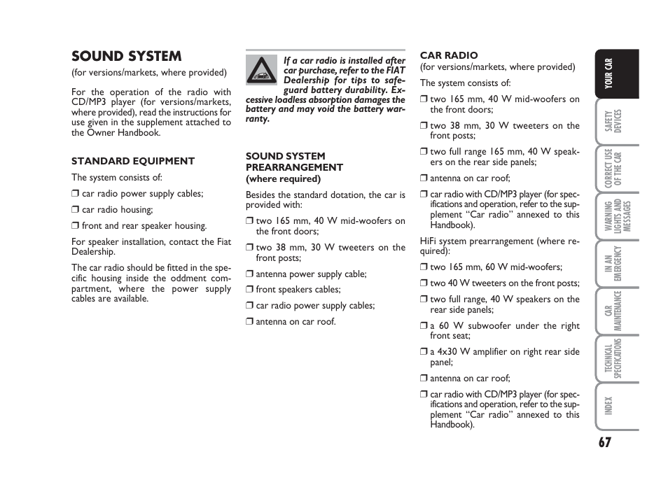 Sound system | FIAT 500 User Manual | Page 68 / 186