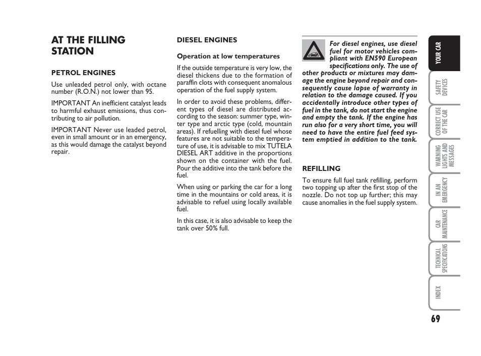 At the filling station | FIAT 500 User Manual | Page 70 / 186