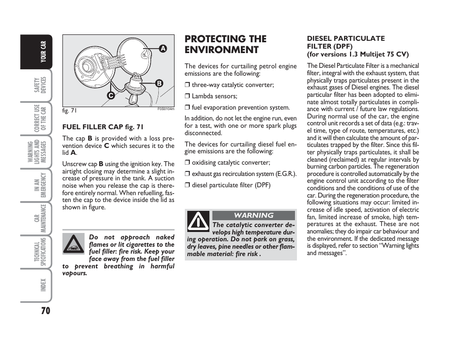 Protecting the environment | FIAT 500 User Manual | Page 71 / 186