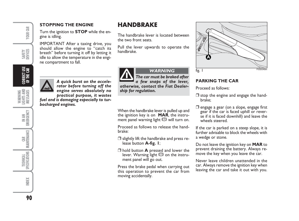 Handbrake | FIAT 500 User Manual | Page 91 / 186