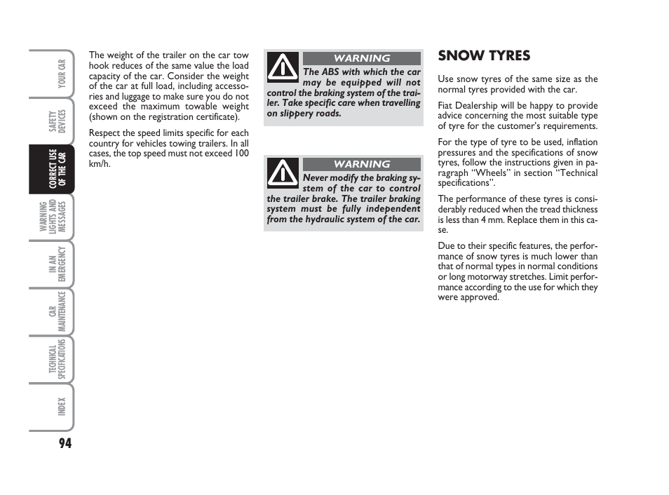 Snow tyres | FIAT 500 User Manual | Page 95 / 186