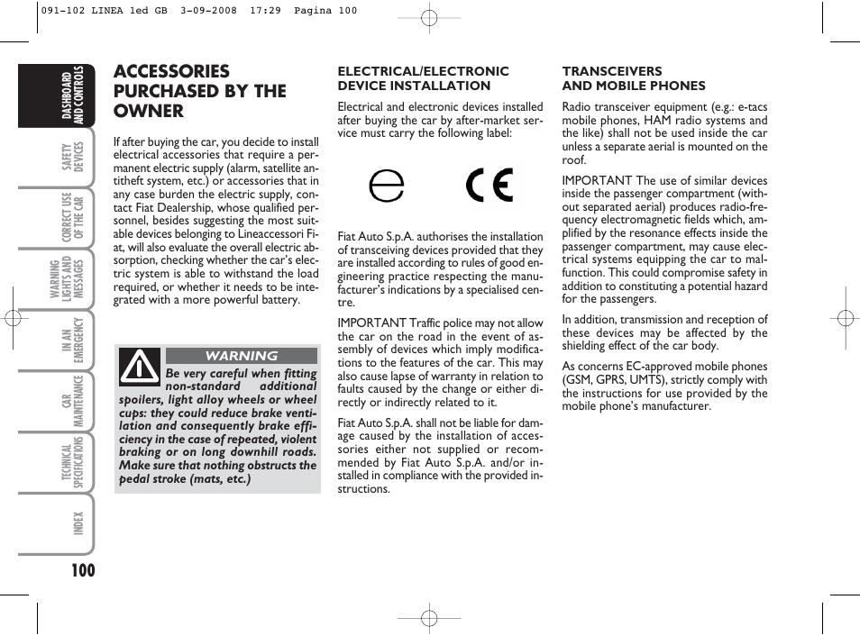 Accessories purchased by the owner | FIAT Linea User Manual | Page 101 / 234