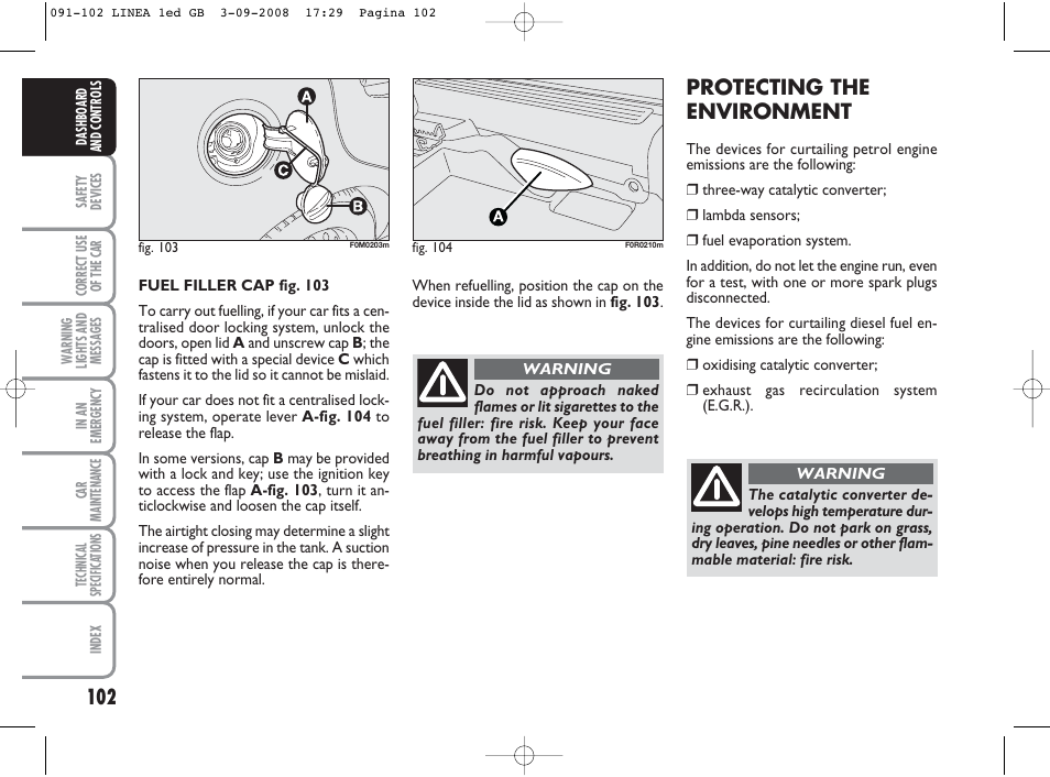 Protecting the environment | FIAT Linea User Manual | Page 103 / 234