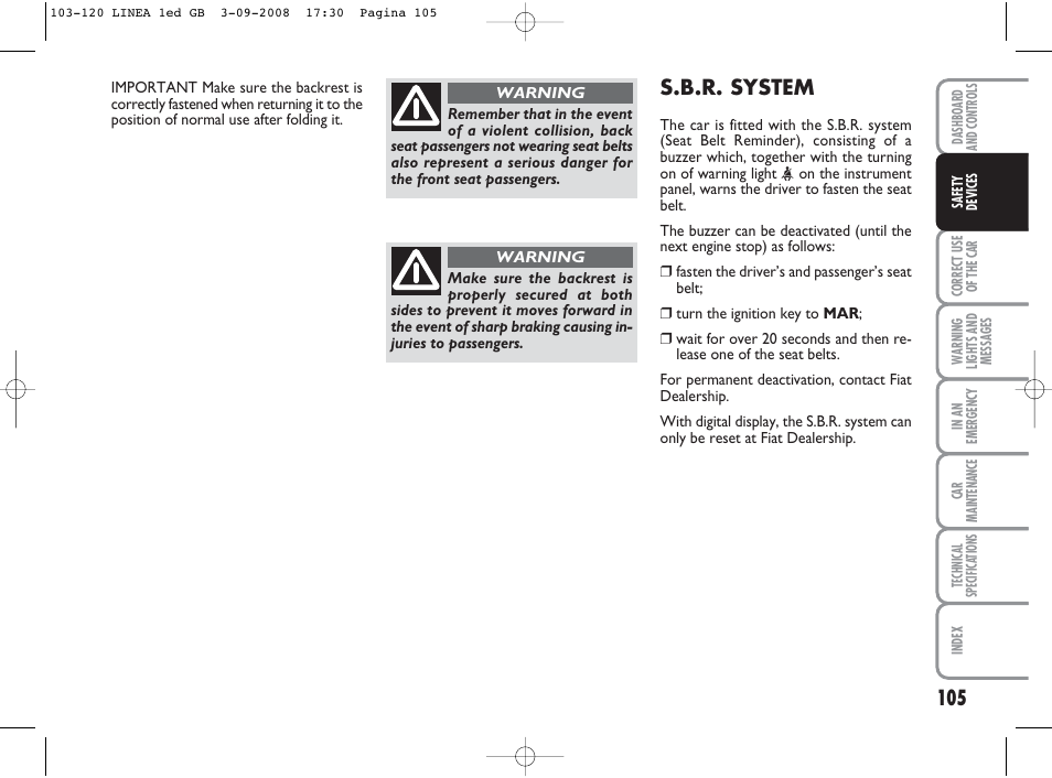 S.b.r. system | FIAT Linea User Manual | Page 106 / 234