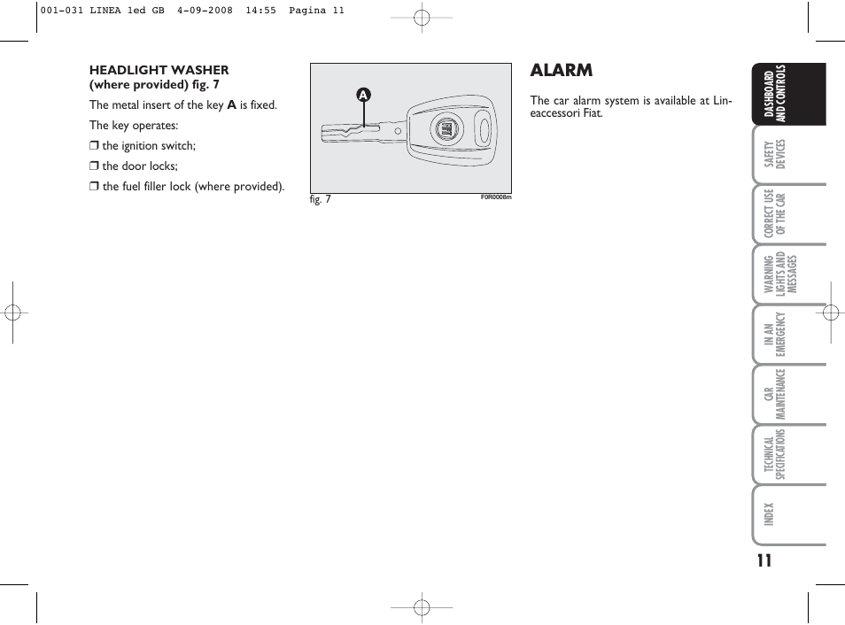 Alarm | FIAT Linea User Manual | Page 12 / 234