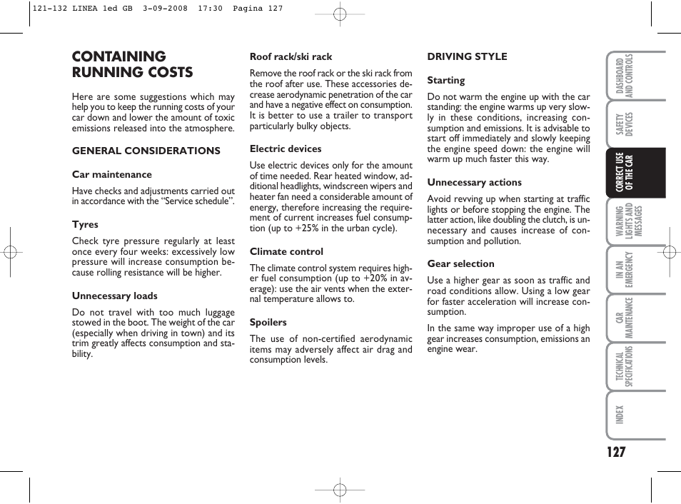 Containing running costs | FIAT Linea User Manual | Page 128 / 234