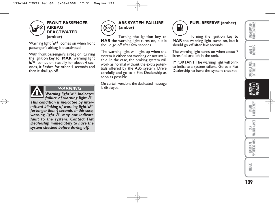 FIAT Linea User Manual | Page 140 / 234